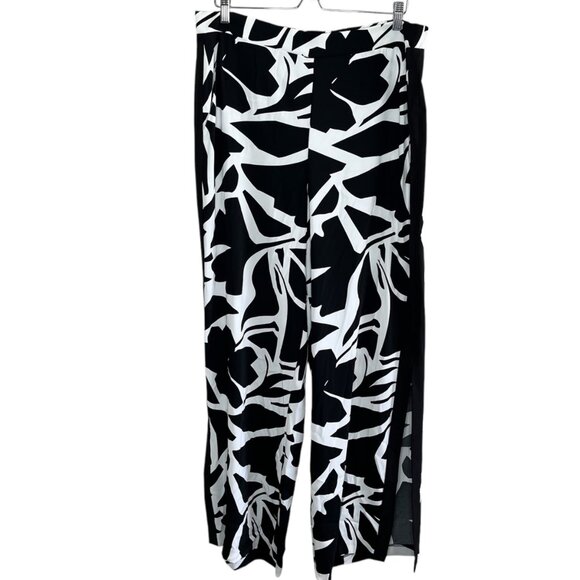 Joseph Ribkoff Womens Black & White Floral Print Slit Wide-Leg Pants 16